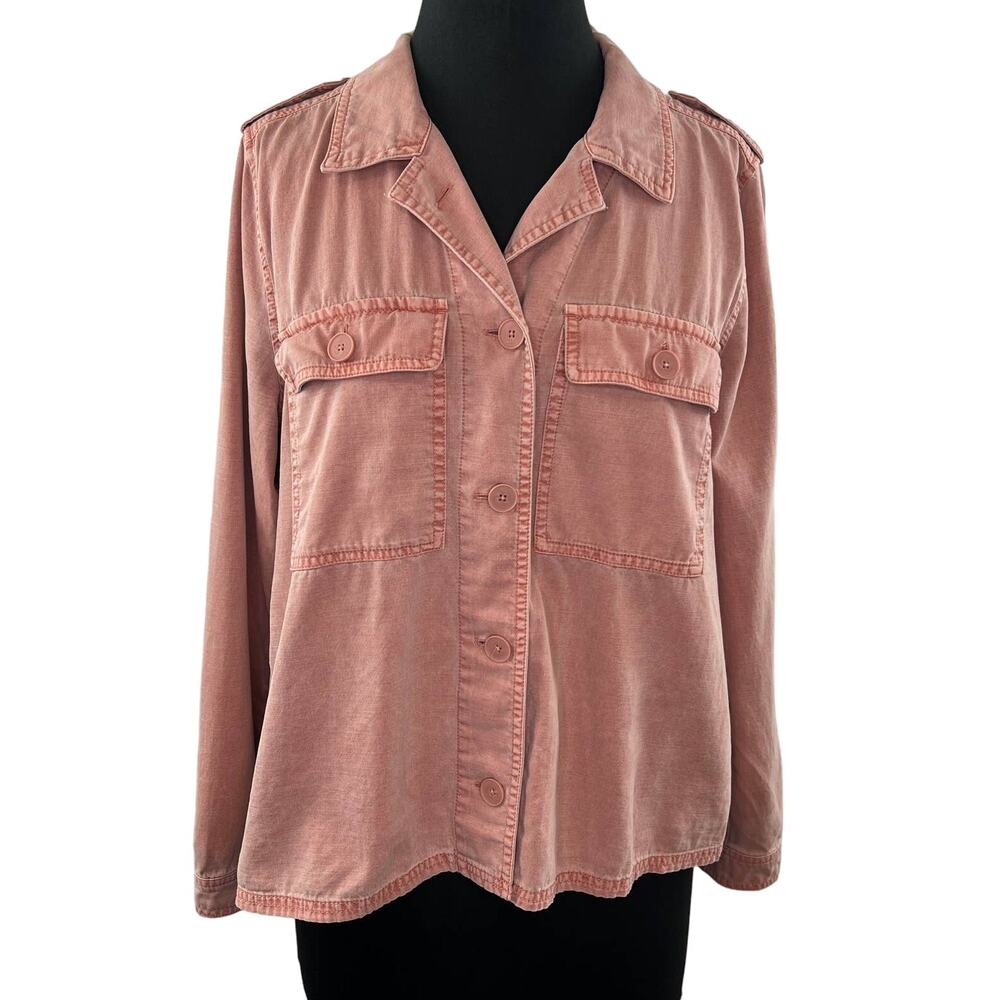 LUCKY BRAND Pink Button-Down Long Sleeve Collar Two Pocket Utility Shirt Top M
